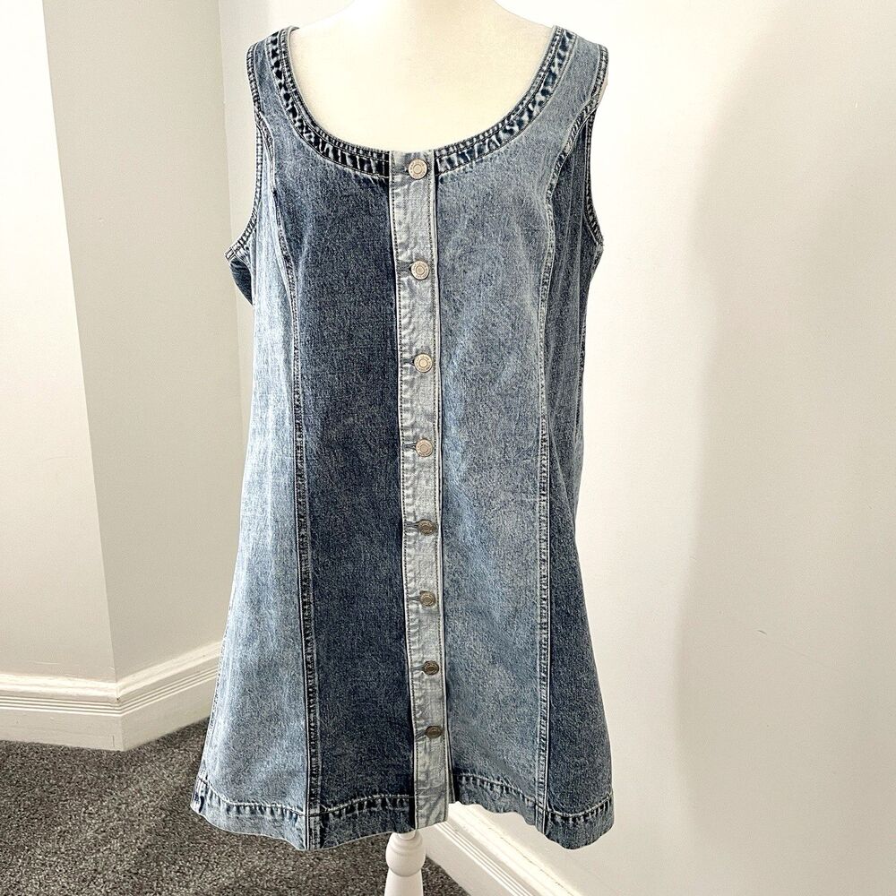 Gap Denim Panel Dress Womens Size Large Sleeveless Jumper Style Button Front